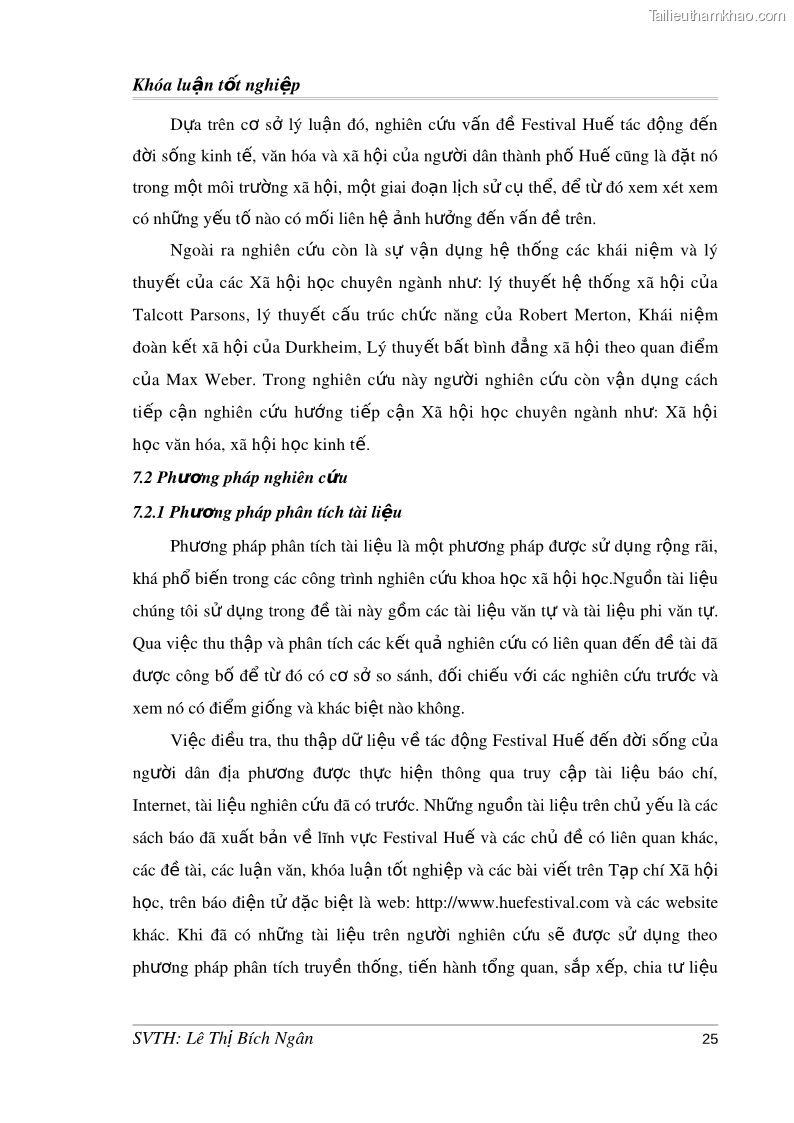 Khóa luận tốt nghiệp Tác động của Festival đến đời sống người dân thành phố Huế Nghiên cứu trường hợp tại 2 phường Thuận Thành, Phú Hội - thành phố Huế - 4 Trang 25