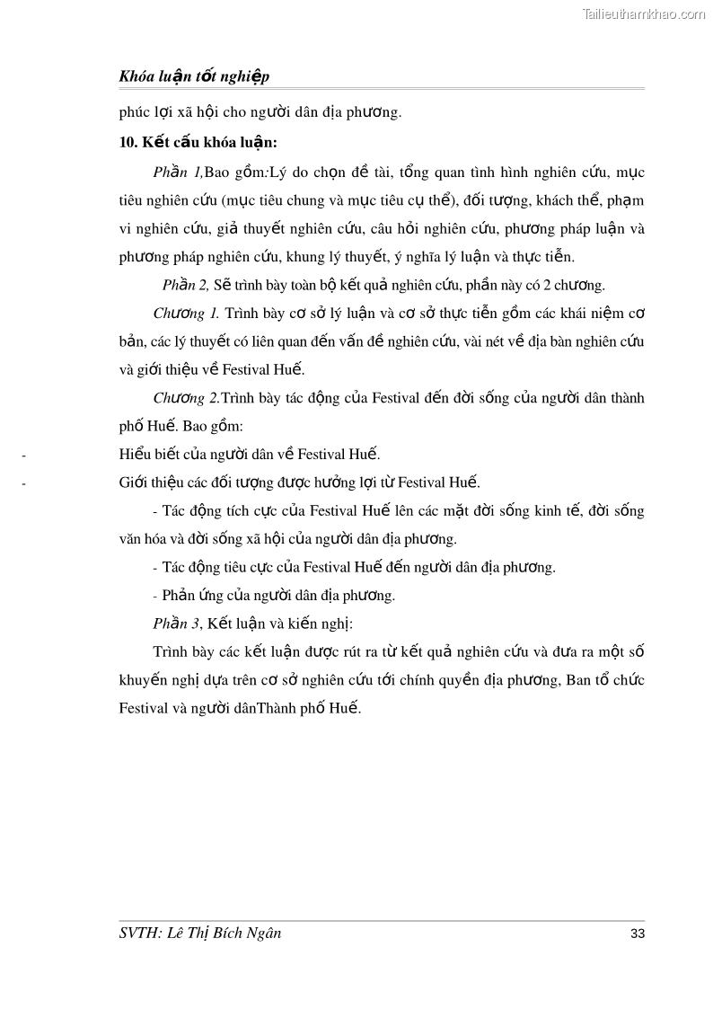Khóa luận tốt nghiệp Tác động của Festival đến đời sống người dân thành phố Huế Nghiên cứu trường hợp tại 2 phường Thuận Thành, Phú Hội - thành phố Huế - 5 Trang 33