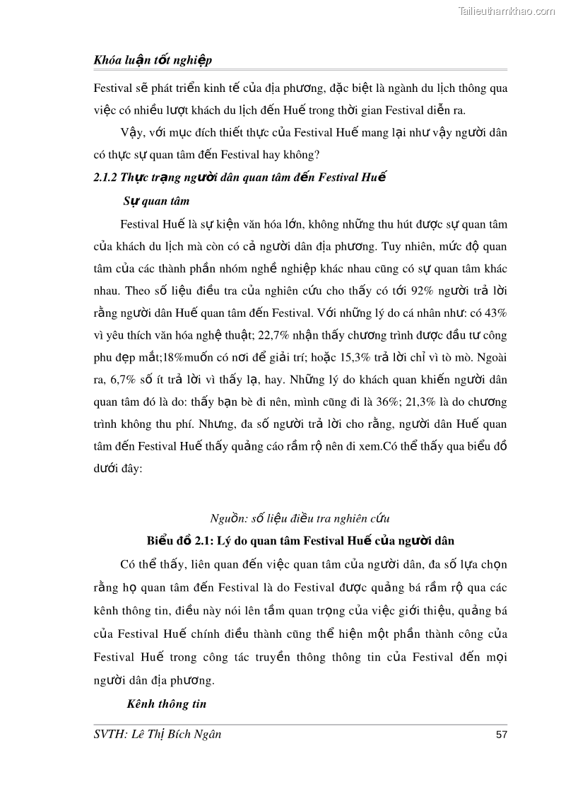 Khóa luận tốt nghiệp Tác động của Festival đến đời sống người dân thành phố Huế Nghiên cứu trường hợp tại 2 phường Thuận Thành, Phú Hội - thành phố Huế - 8 Trang 57
