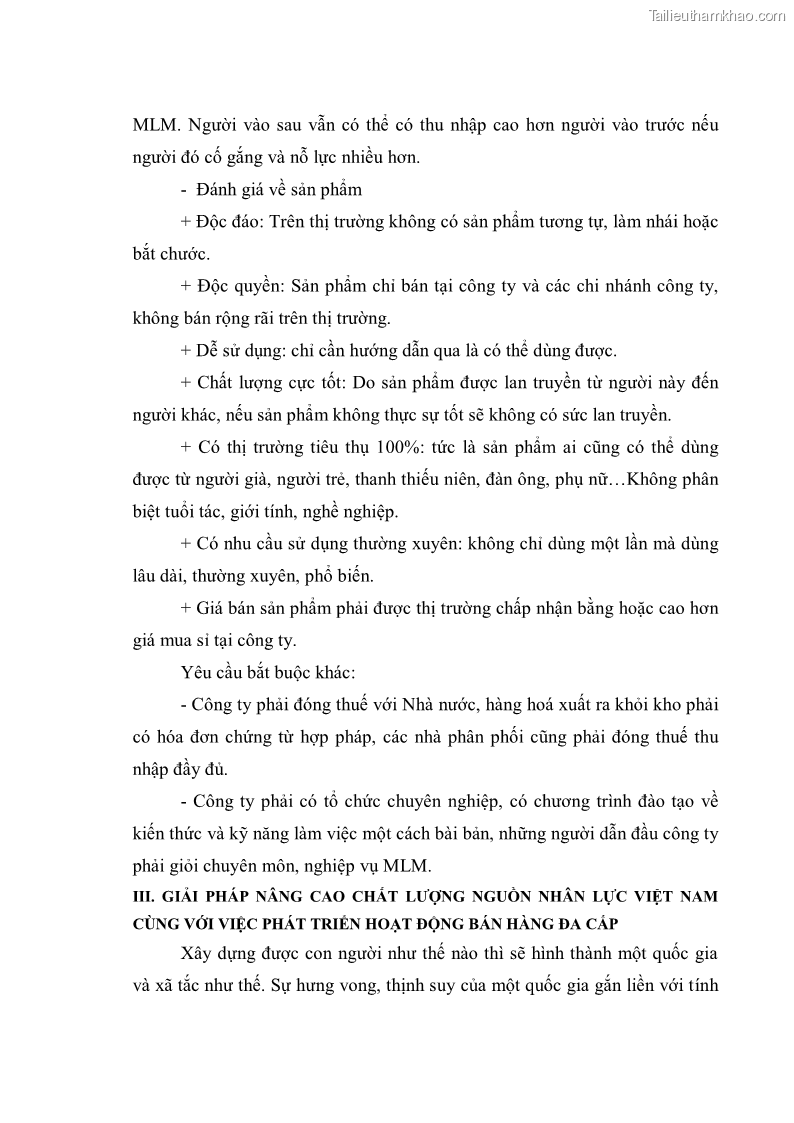 Khóa luận tốt nghiệp Tác động của hoạt động bán hàng đa cấp đối với chất lượng nguồn nhân lực Việt Nam - 12 Trang 89