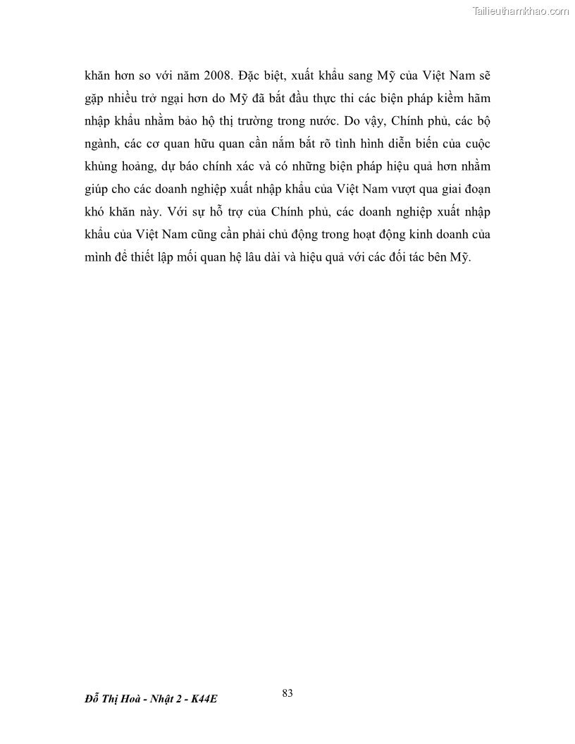 Khóa luận tốt nghiệp Tác động của khủng hoảng tài chính toàn cầu tới hoạt động ngoại thương Việt Nam và Mỹ - 12 Trang 89