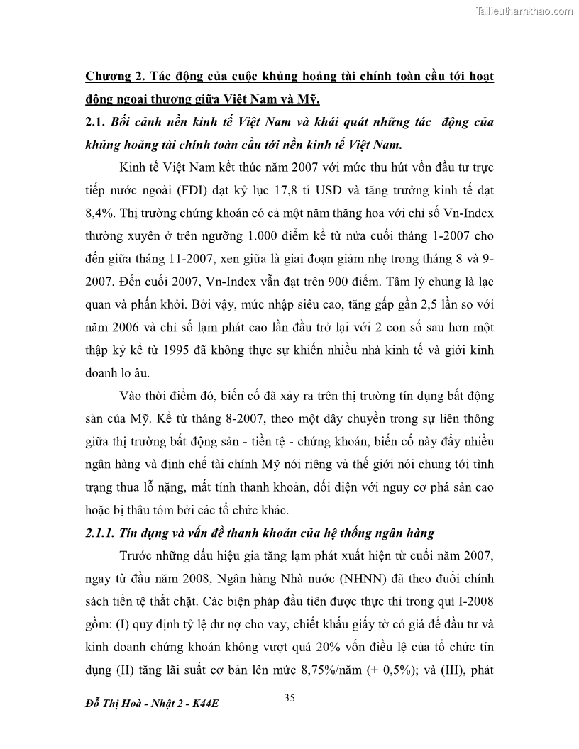 Khóa luận tốt nghiệp Tác động của khủng hoảng tài chính toàn cầu tới hoạt động ngoại thương Việt Nam và Mỹ - 6 Trang 41