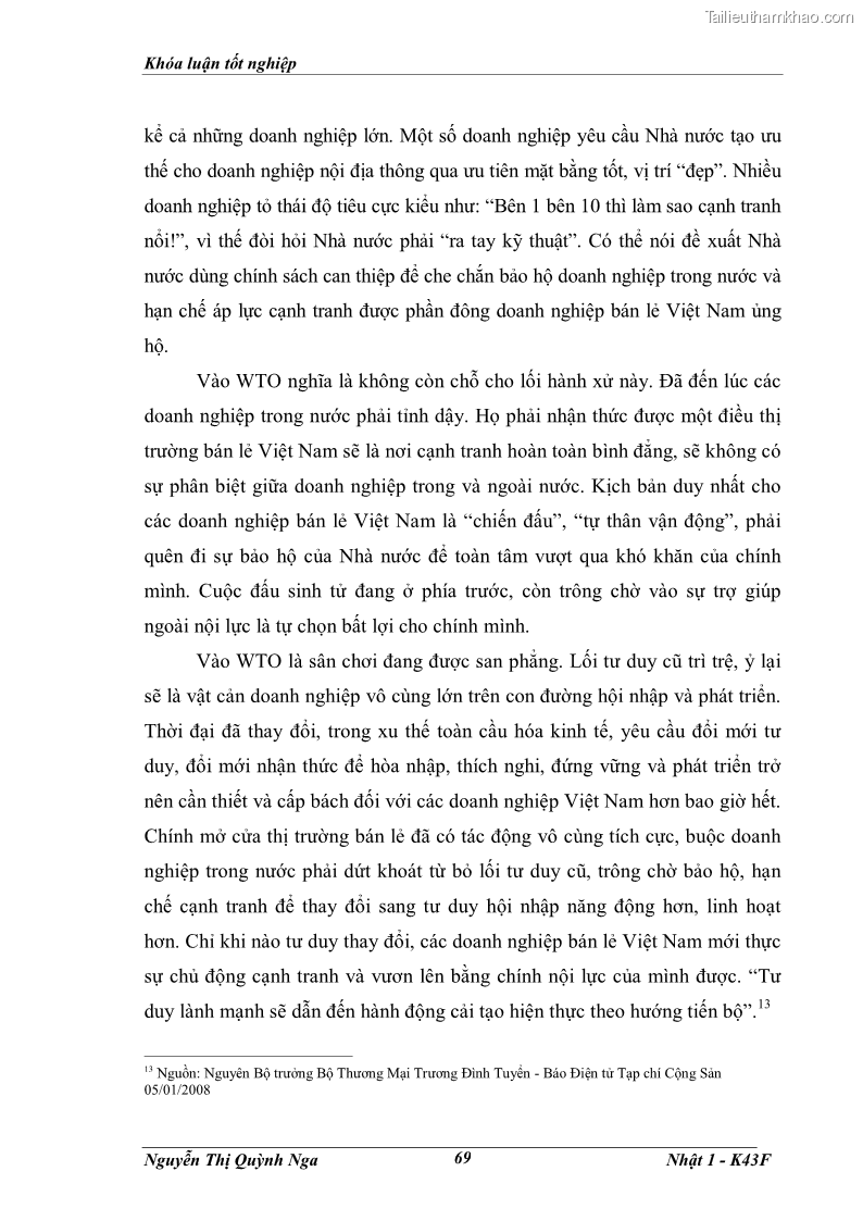Khóa luận tốt nghiệp Tác động của việc mở cửa thị trường bán lẻ đối với các doanh nghiệp bán lẻ trong nước - 10 Trang 73