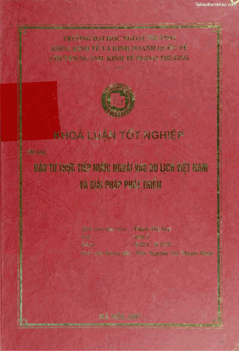 Khóa luận tốt nghiệp Đầu tư trực tiếp nước ngoài vào du lịch Việt Nam và giải pháp phát triển - 1 Trang 1