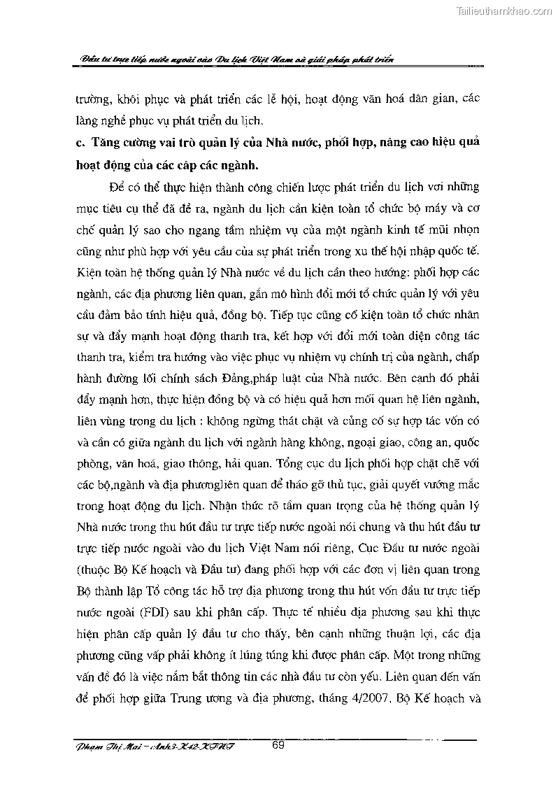 Khóa luận tốt nghiệp Đầu tư trực tiếp nước ngoài vào du lịch Việt Nam và giải pháp phát triển - 10 Trang 73