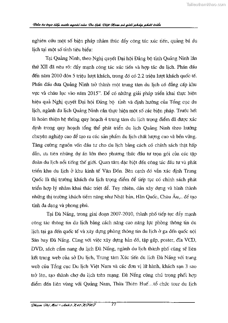 Khóa luận tốt nghiệp Đầu tư trực tiếp nước ngoài vào du lịch Việt Nam và giải pháp phát triển - 11 Trang 81