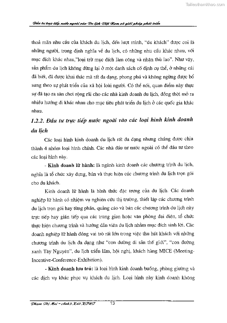 Khóa luận tốt nghiệp Đầu tư trực tiếp nước ngoài vào du lịch Việt Nam và giải pháp phát triển - 3 Trang 17