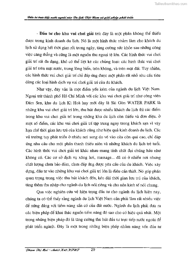 Khóa luận tốt nghiệp Đầu tư trực tiếp nước ngoài vào du lịch Việt Nam và giải pháp phát triển - 5 Trang 33