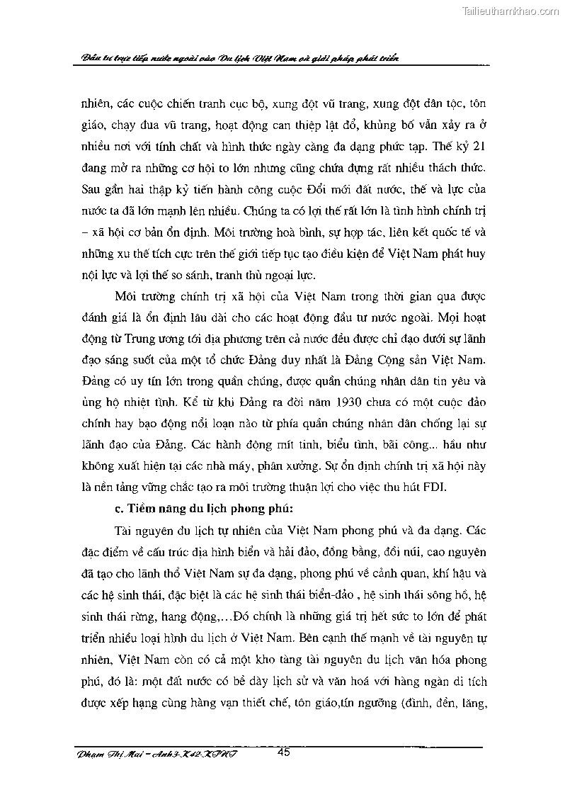 Khóa luận tốt nghiệp Đầu tư trực tiếp nước ngoài vào du lịch Việt Nam và giải pháp phát triển - 7 Trang 49