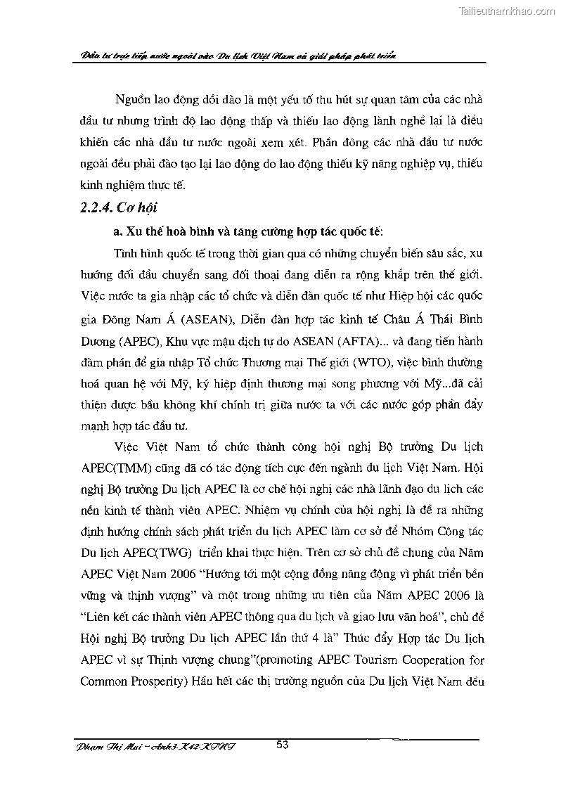 Khóa luận tốt nghiệp Đầu tư trực tiếp nước ngoài vào du lịch Việt Nam và giải pháp phát triển - 8 Trang 57