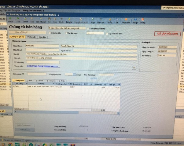 Phụ lục số 16 Hoá đơn GTGT số 0000022 CÔNG TY CỔ PHẦN CAO NGUYÊN BẮC NINH Mã 4