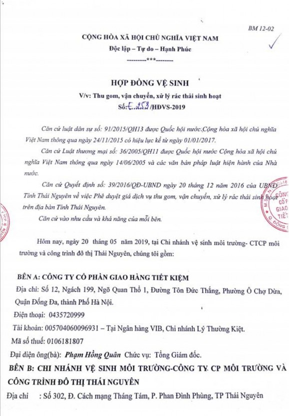 Đơn GTGT Phụ lục 18 Phiếu thu Phụ lục 19 Hợp đồng vệ sinh 9