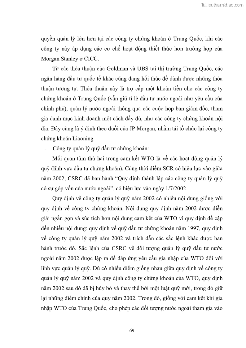 Khóa luận tốt nghiệp Tác động của các cam kết gia nhập WTO đến dịch vụ chứng khoán tại Việt Nam - 10 Trang 73