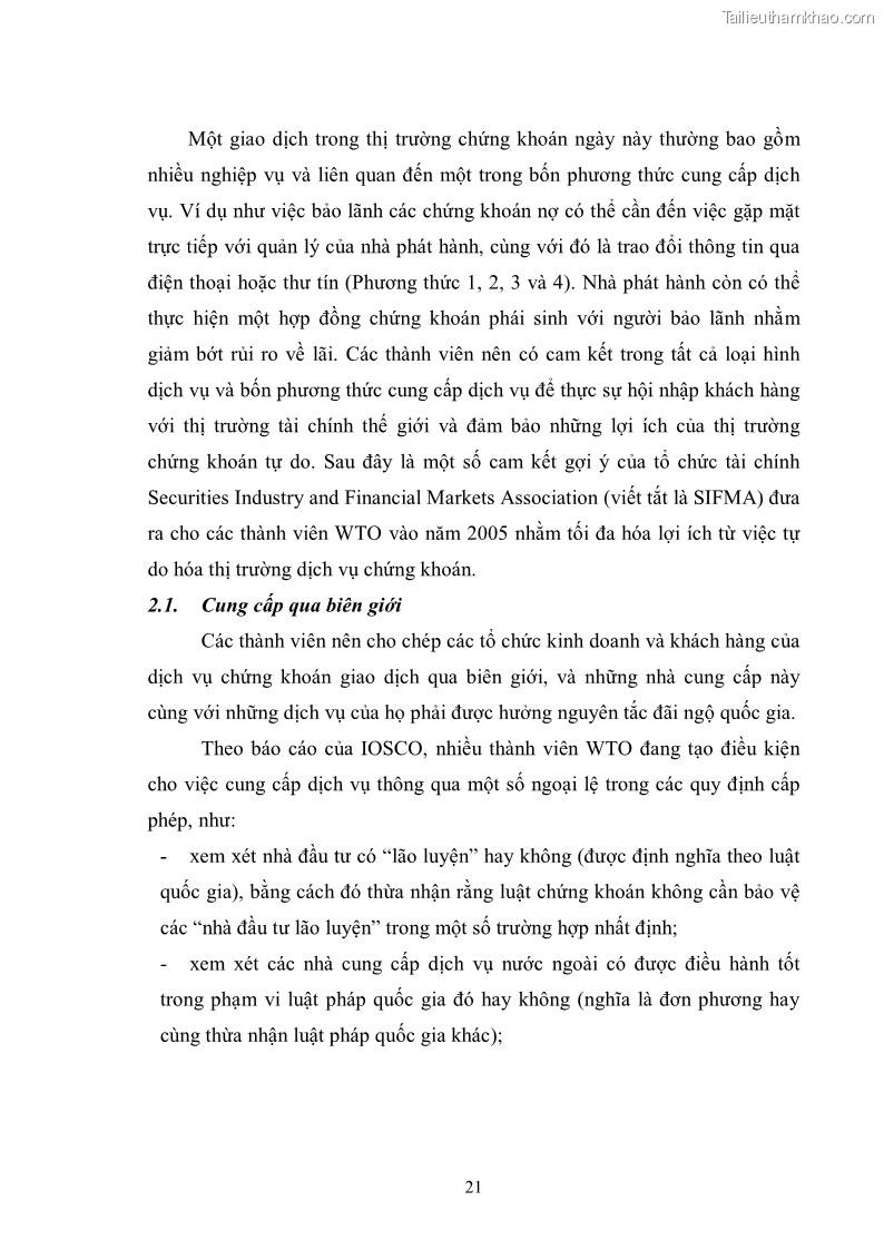 Khóa luận tốt nghiệp Tác động của các cam kết gia nhập WTO đến dịch vụ chứng khoán tại Việt Nam - 4 Trang 25