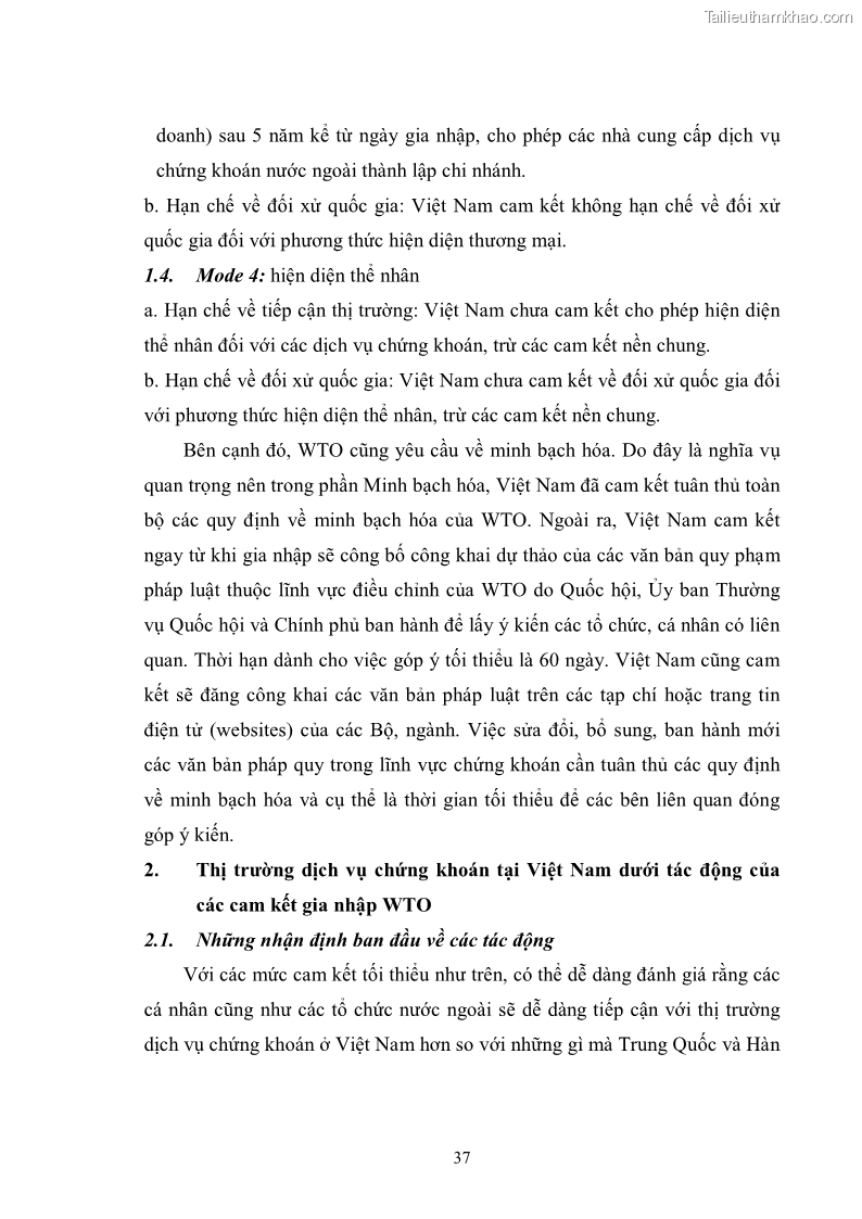 Khóa luận tốt nghiệp Tác động của các cam kết gia nhập WTO đến dịch vụ chứng khoán tại Việt Nam - 6 Trang 41