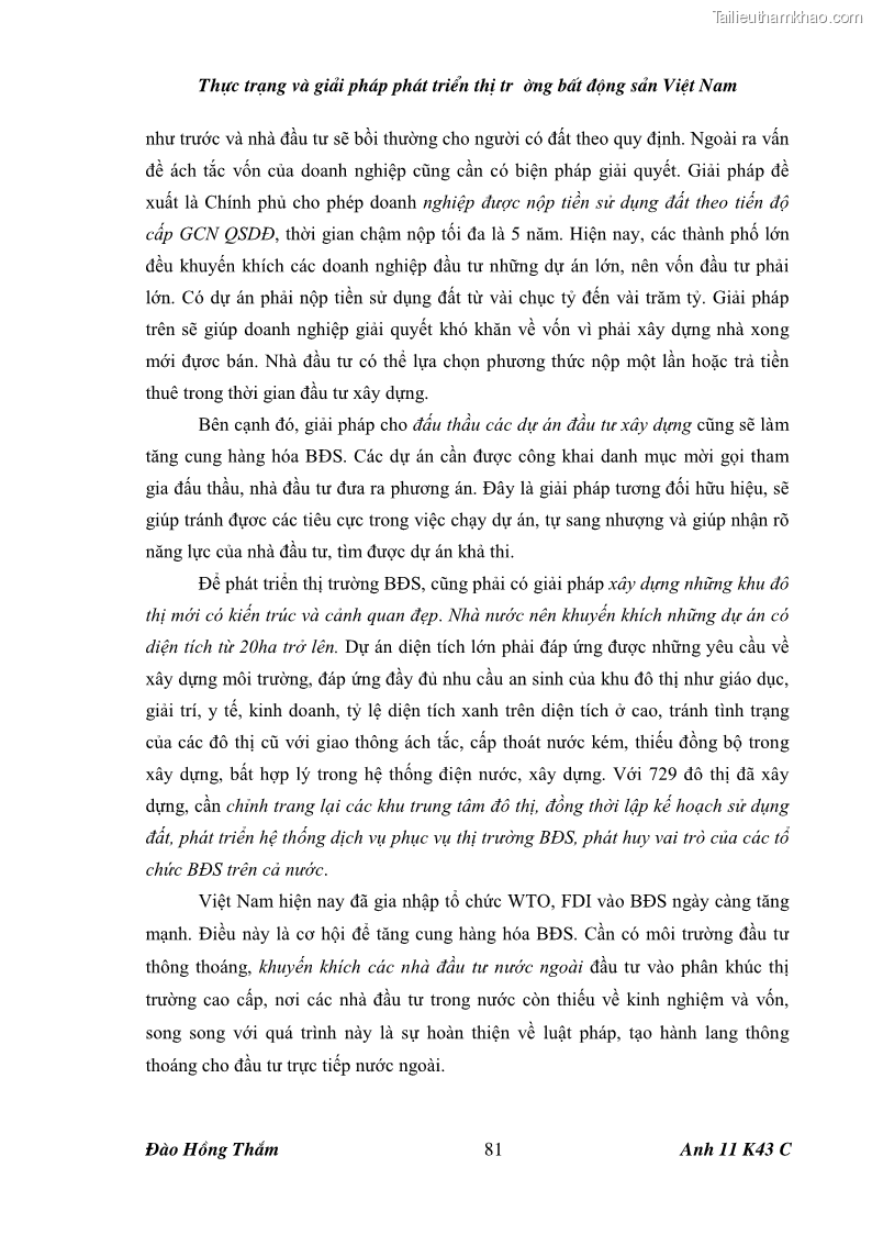 Khóa luận tốt nghiệp Thực trạng và giải pháp phát triển thị trường bất động sản ở Việt Nam - 12 Trang 89