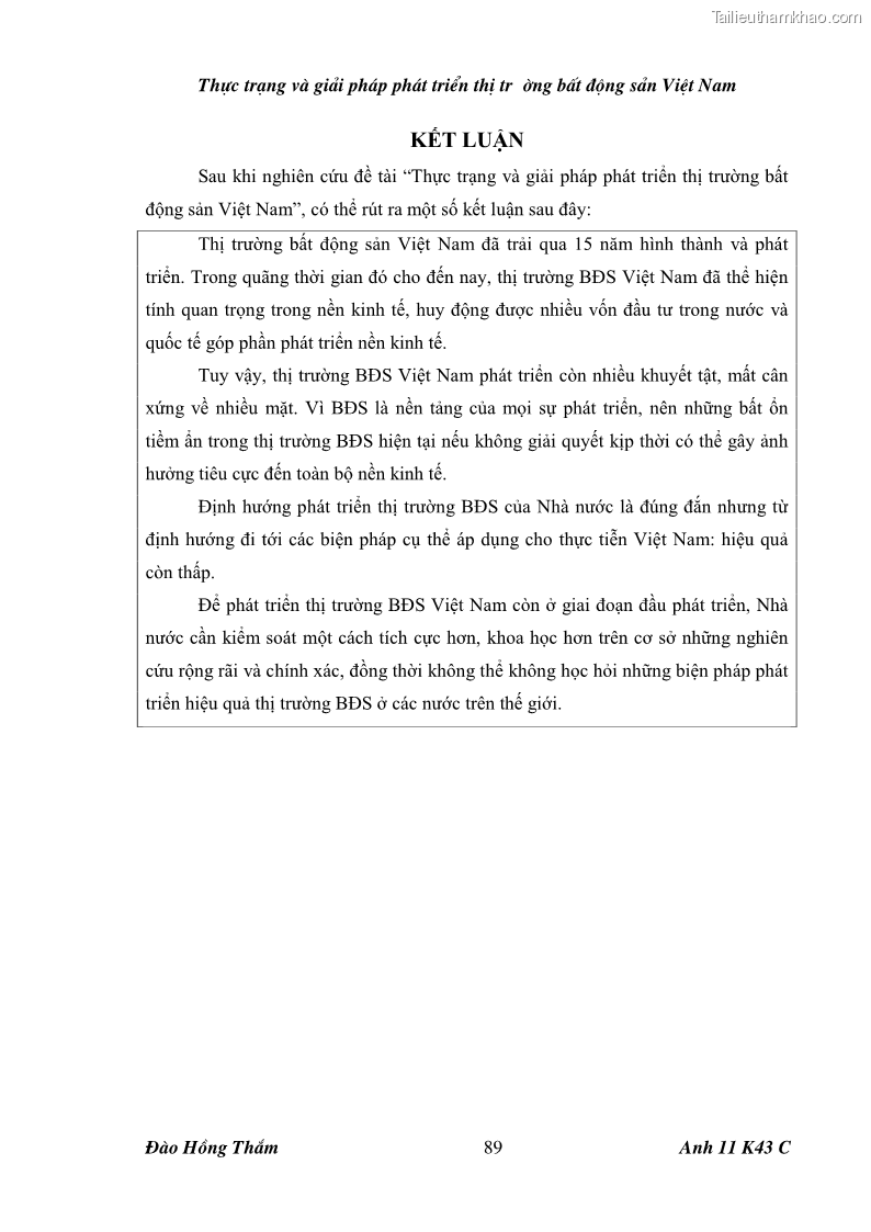 Khóa luận tốt nghiệp Thực trạng và giải pháp phát triển thị trường bất động sản ở Việt Nam - 13 Trang 97