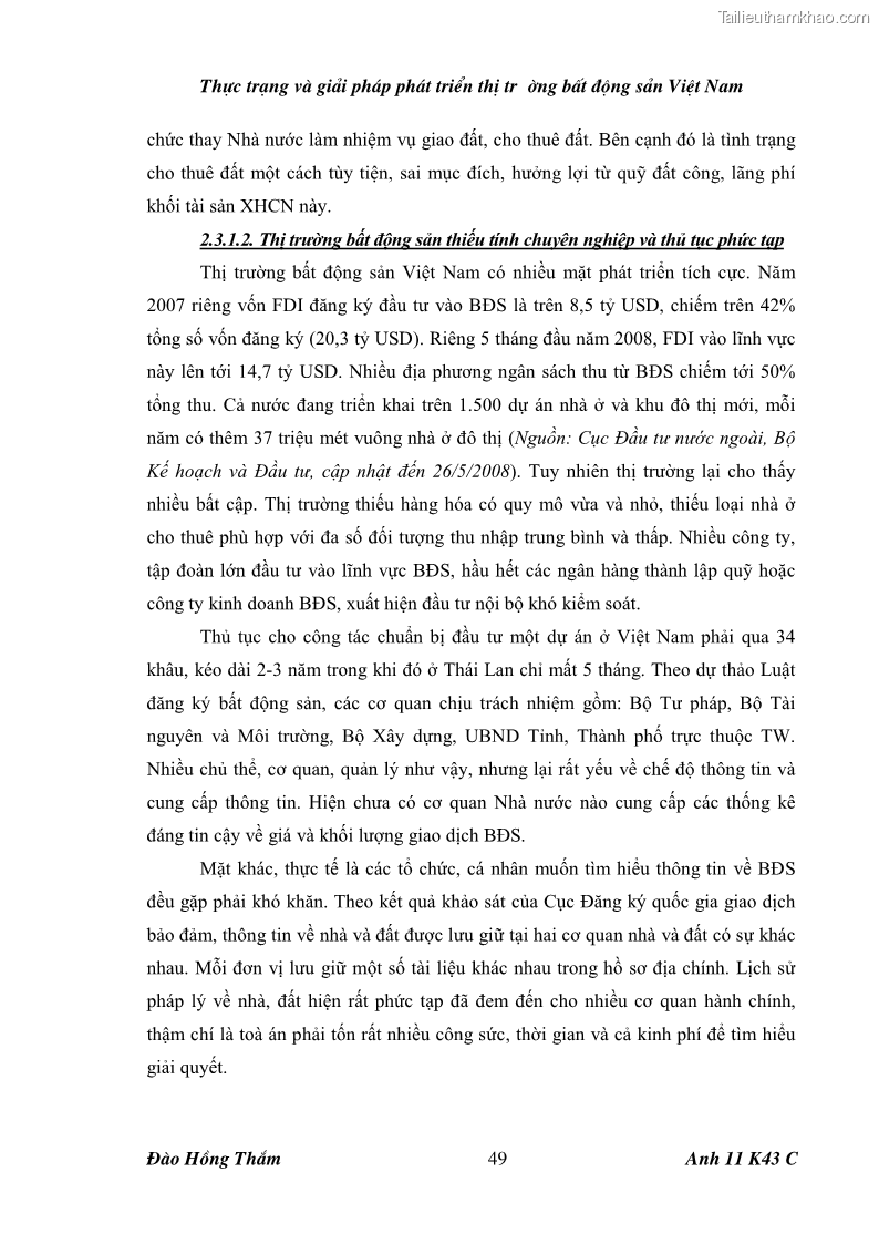 Khóa luận tốt nghiệp Thực trạng và giải pháp phát triển thị trường bất động sản ở Việt Nam - 8 Trang 57