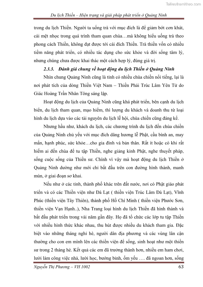 Khóa luận tốt nghiệp Văn hóa du lịch Du lịch thiền – hiện trạng và giải pháp phát triển ở Quảng Ninh - 10 Trang 73