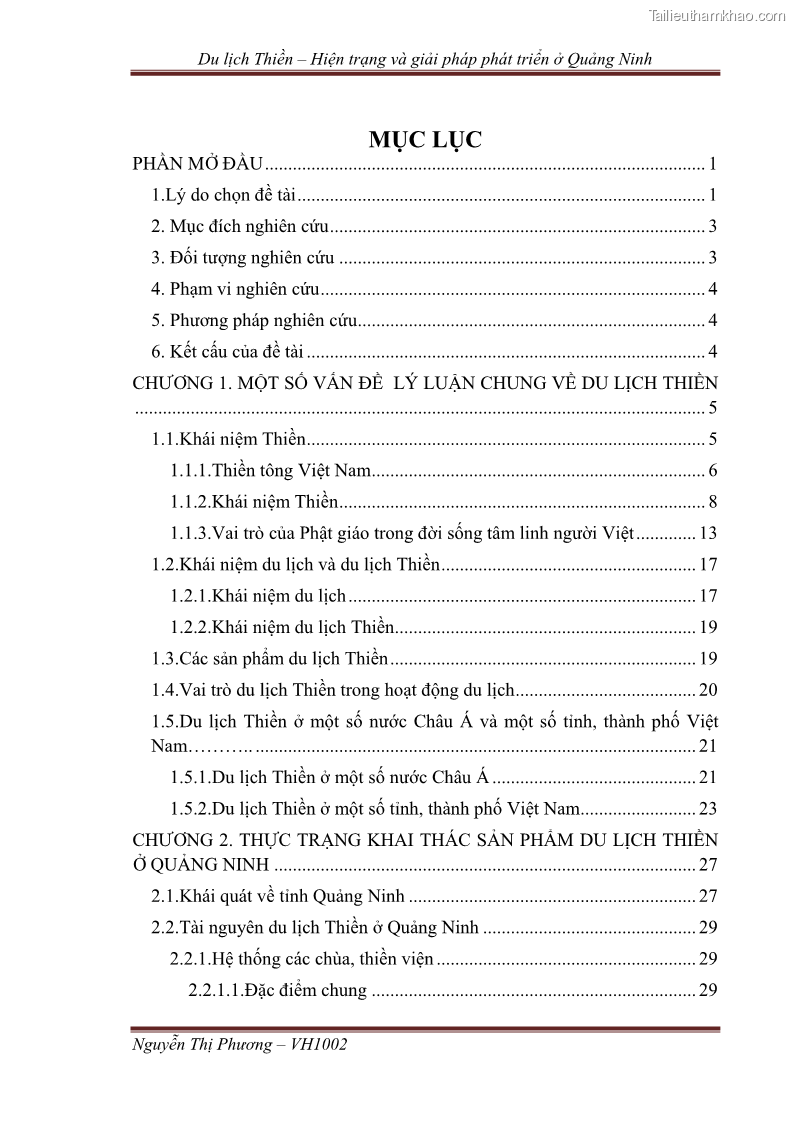 Khóa luận tốt nghiệp Văn hóa du lịch Du lịch thiền – hiện trạng và giải pháp phát triển ở Quảng Ninh - 2 Trang 9