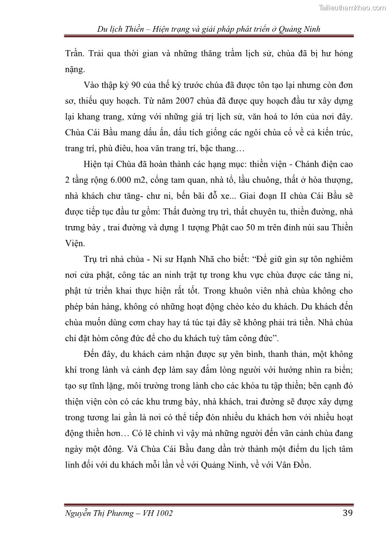 Khóa luận tốt nghiệp Văn hóa du lịch Du lịch thiền – hiện trạng và giải pháp phát triển ở Quảng Ninh - 7 Trang 49