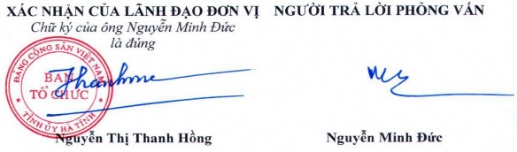 Phụ lục 14a PHỎNG VẤN CÁN BỘ ĐẢNG VIÊN Ở ĐẢNG BỘ TỈNH HÀ TĨNH VỀ 1