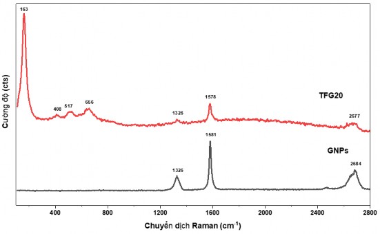 Hình 3 32 Phổ Raman của vật liệu tổ hợp TFG20 và GNP Khi so sánh phổ Raman của 5