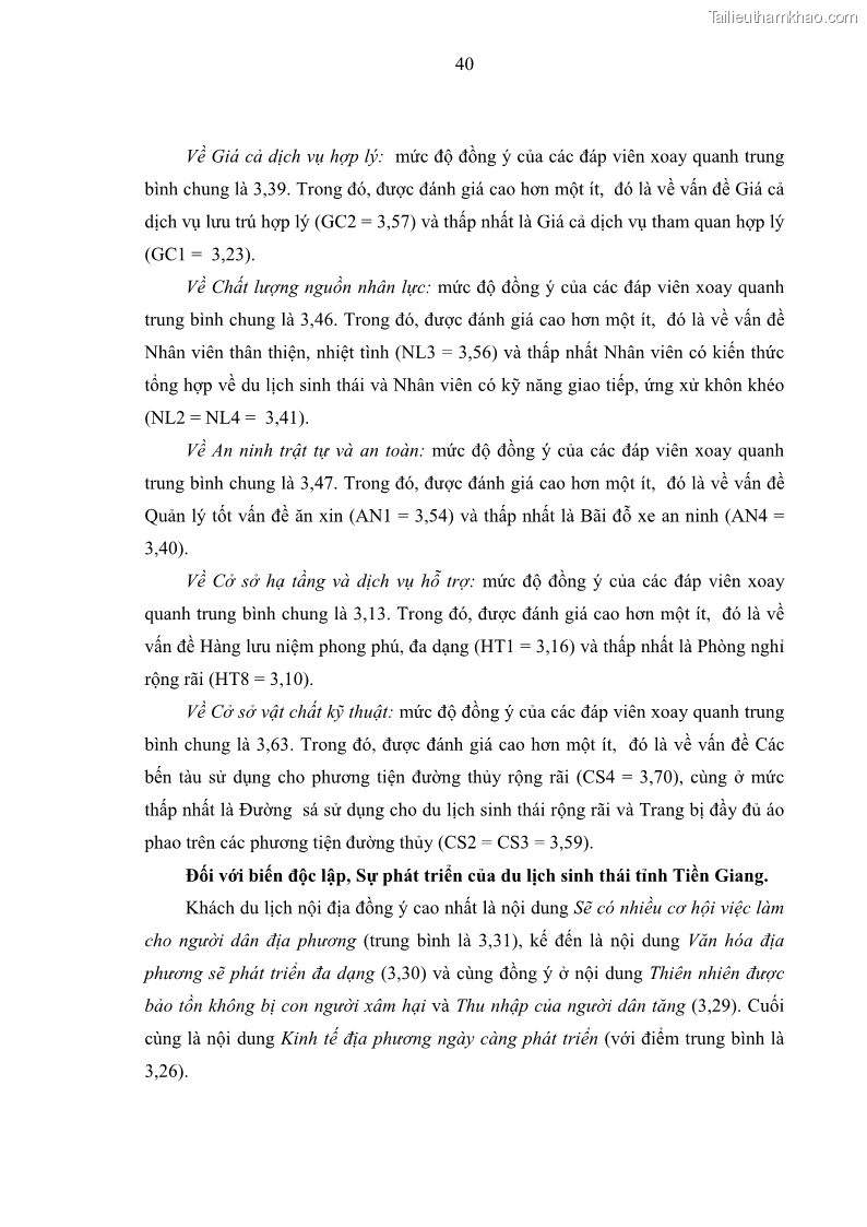 Luận văn Thạc sĩ Kinh tế Các nhân tố ảnh hưởng đến phát triển du lịch sinh thái tỉnh Tiền Giang - 7 Trang 49