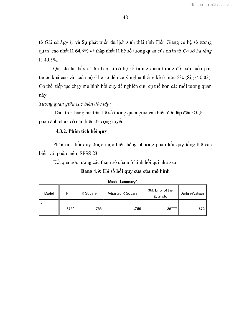 Luận văn Thạc sĩ Kinh tế Các nhân tố ảnh hưởng đến phát triển du lịch sinh thái tỉnh Tiền Giang - 8 Trang 57