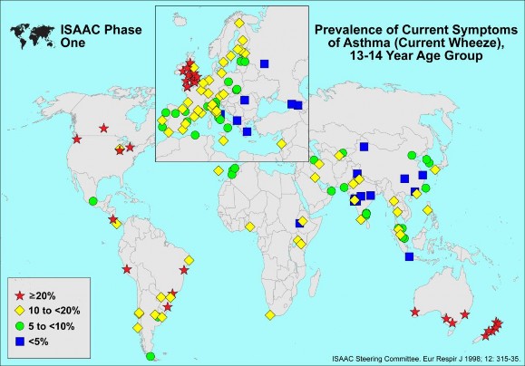Hình 1 1 Bản đồ tỉ lệ đang khò khè ở trẻ 13 14 tuổi Các nghiên cứu ở nhóm 1