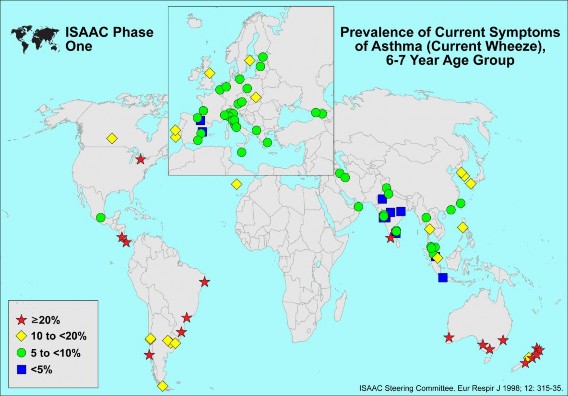Hình 1 2 Bản đồ tỉ lệ đang khò khè ở trẻ 6 7 tuổi Tỉ lệ mắc hen ở 2