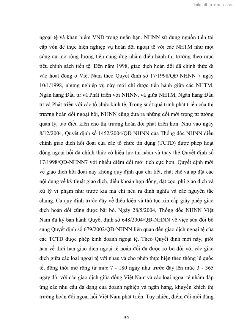 Khóa luận tốt nghiệp Sử dụng nghiệp vụ hoán đổi tiền tệ nhằm mục đích phòng ngừa rủi ro và đầu cơ trên thị trường ngoại hối - 8 Trang 57