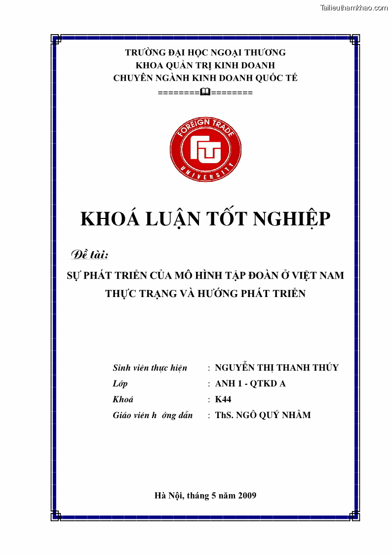 Khóa luận tốt nghiệp Sự phát triển của mô hình tập đoàn ở Việt Nam - Thực trạng và hướng phát triển - 1 Trang 1