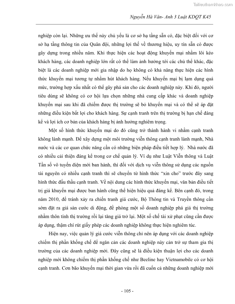 Khóa luận tốt nghiệp Tác động của các hình thức khuyến mại đến hoạt động kinh doanh dịch vụ viễn thông di động Mobifone của tập đoàn Bưu chính viễn thông VNPT - 15 Trang 113