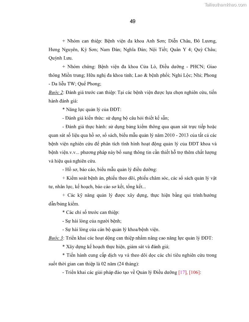 Luận án Tiến sĩ Y học Thực trạng và hiệu quả can thiệp nâng cao năng lực Điều dưỡng trưởng tại tỉnh Nghệ An - 7 Trang 49