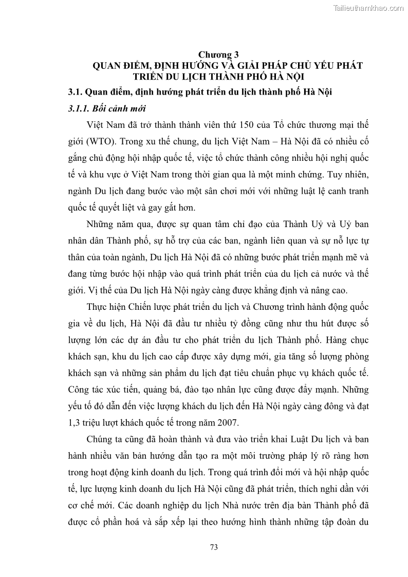Luận văn Thạc sĩ Kinh tế chính trị Phát triển du lịch thành phố Hà Nội - 10 Trang 73