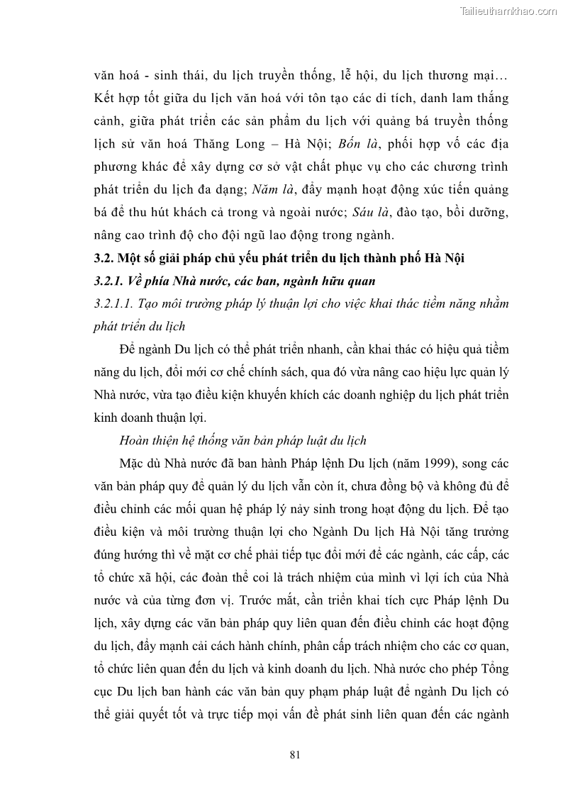 Luận văn Thạc sĩ Kinh tế chính trị Phát triển du lịch thành phố Hà Nội - 11 Trang 81
