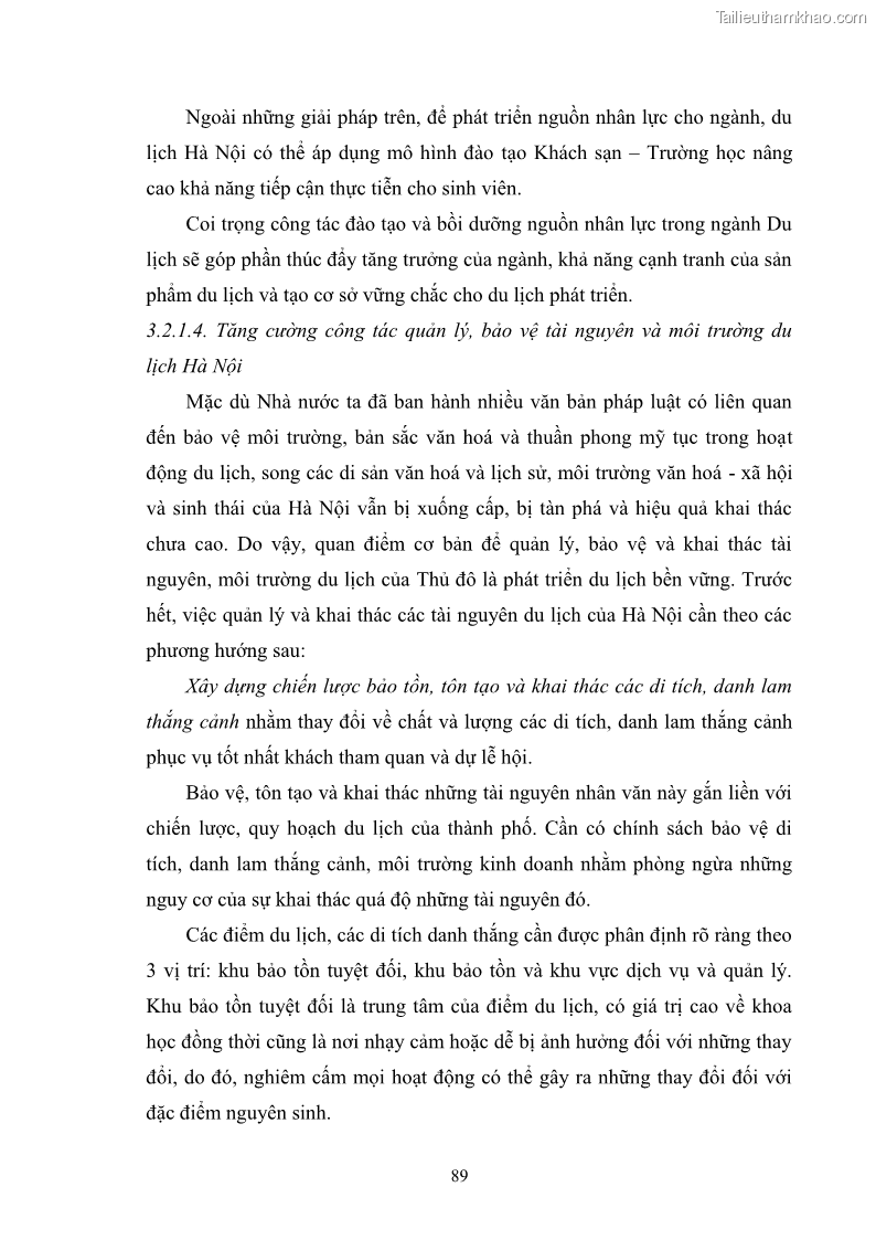 Luận văn Thạc sĩ Kinh tế chính trị Phát triển du lịch thành phố Hà Nội - 12 Trang 89