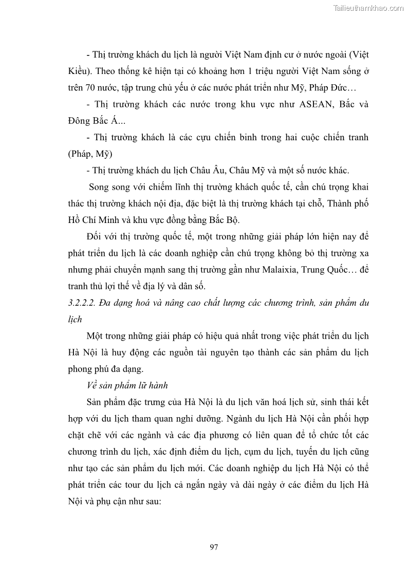 Luận văn Thạc sĩ Kinh tế chính trị Phát triển du lịch thành phố Hà Nội - 13 Trang 97