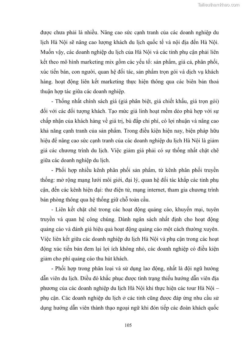 Luận văn Thạc sĩ Kinh tế chính trị Phát triển du lịch thành phố Hà Nội - 14 Trang 105