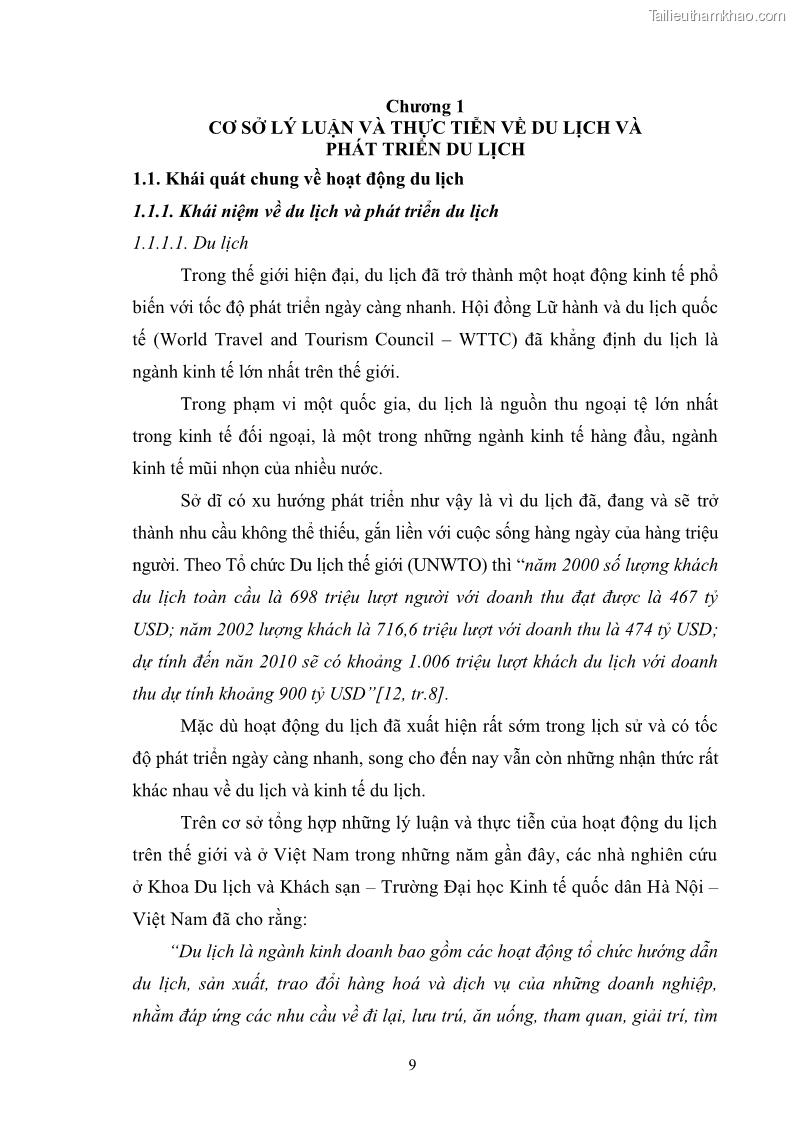 Luận văn Thạc sĩ Kinh tế chính trị Phát triển du lịch thành phố Hà Nội - 2 Trang 9