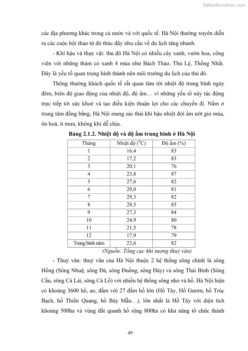 Luận văn Thạc sĩ Kinh tế chính trị Phát triển du lịch thành phố Hà Nội - 7 Trang 49