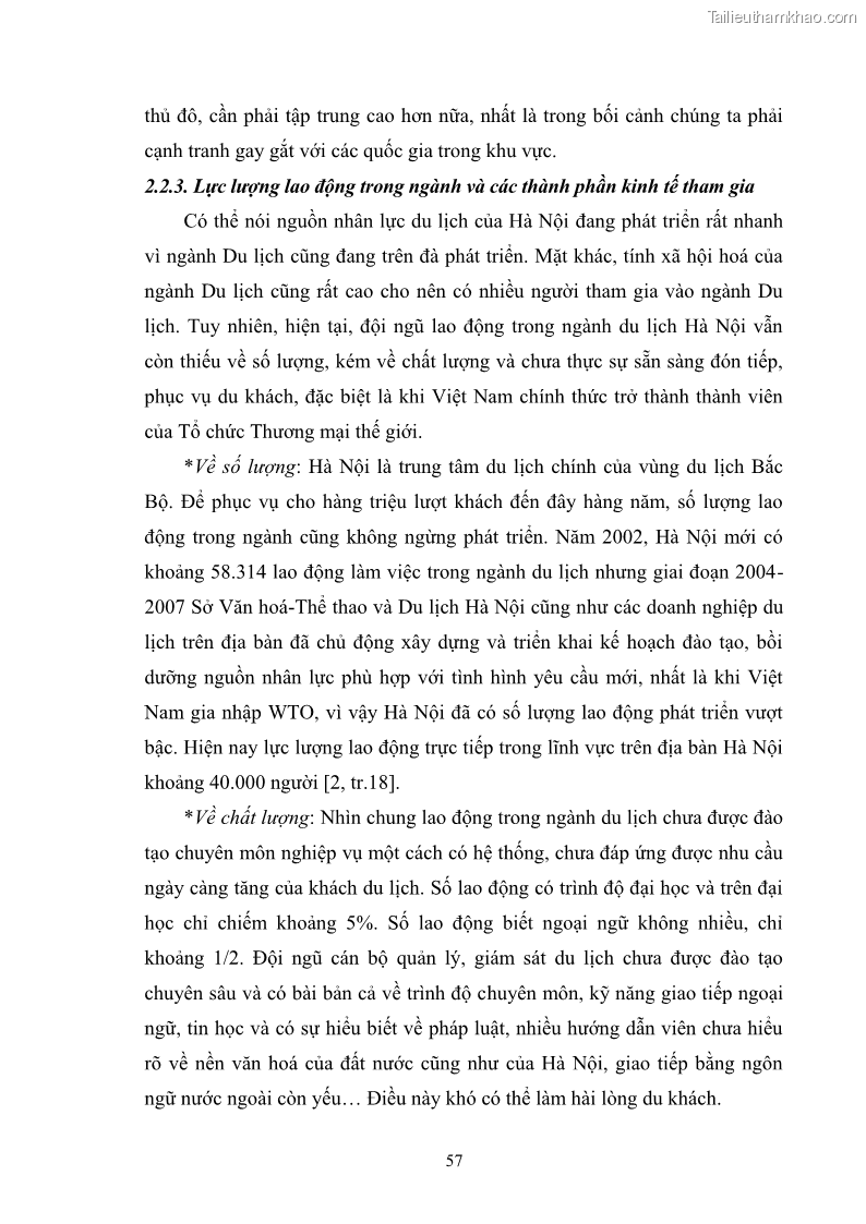 Luận văn Thạc sĩ Kinh tế chính trị Phát triển du lịch thành phố Hà Nội - 8 Trang 57