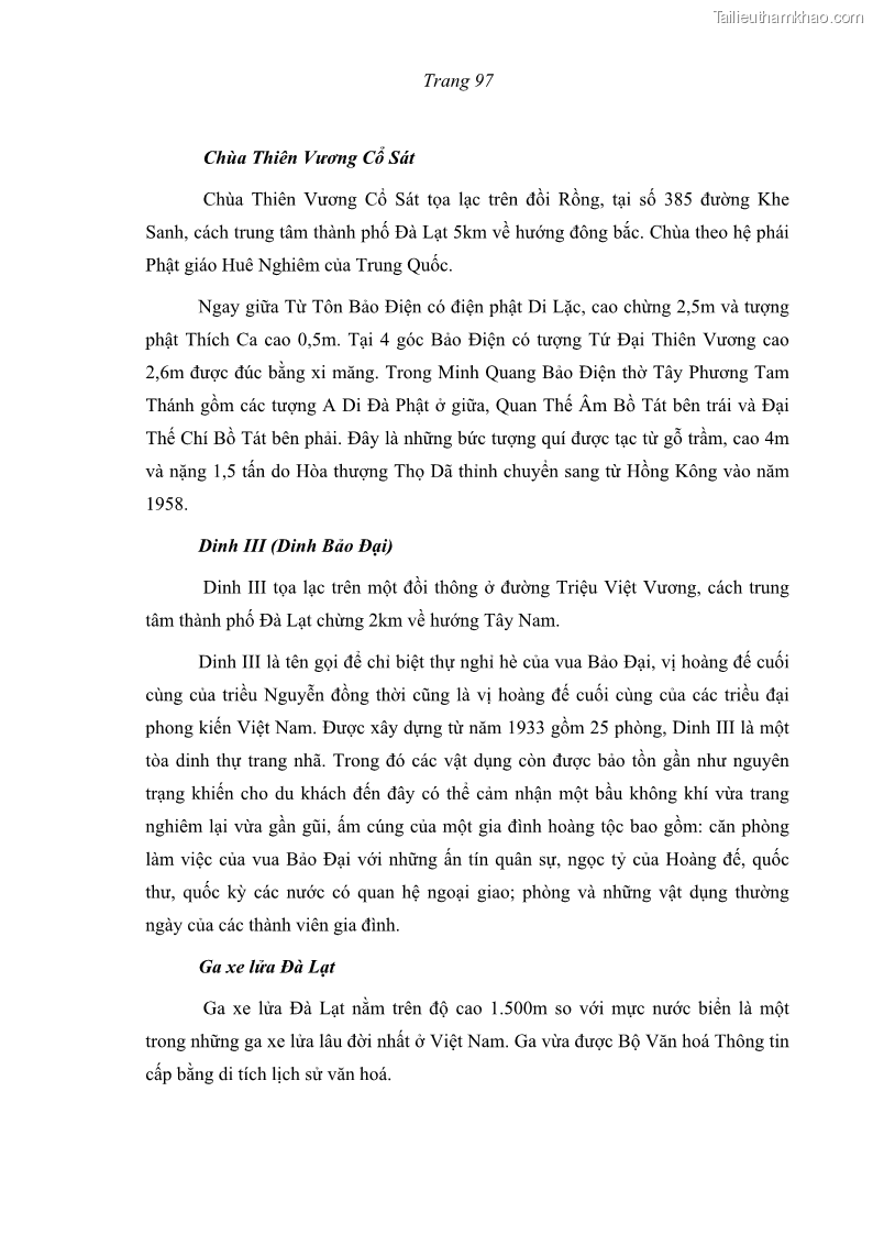 Luận văn thạc sĩ kinh tế Giải pháp đa dạng hóa sản phẩm du lịch tỉnh Lâm Đồng đến năm 2015 - 13 Trang 97