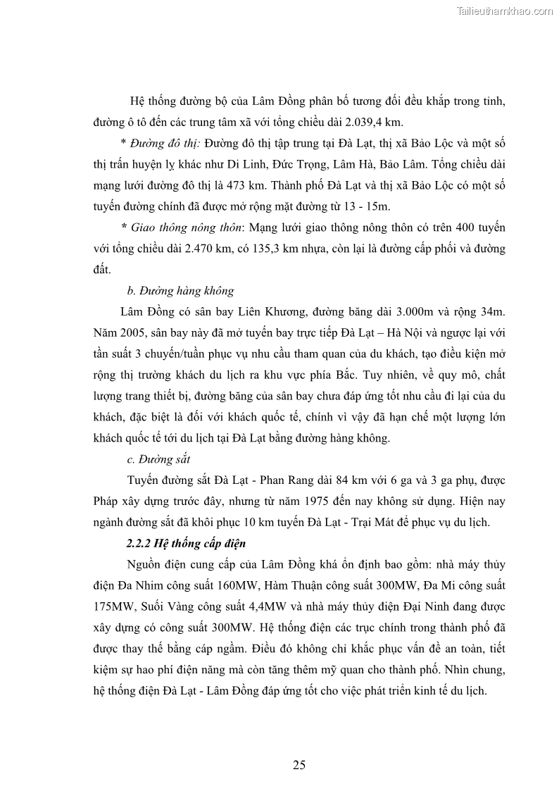 Luận văn thạc sĩ kinh tế Giải pháp đa dạng hóa sản phẩm du lịch tỉnh Lâm Đồng đến năm 2015 - 4 Trang 25