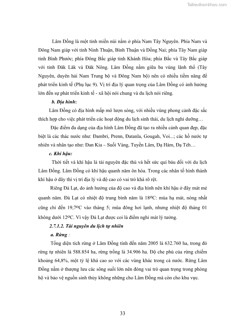 Luận văn thạc sĩ kinh tế Giải pháp đa dạng hóa sản phẩm du lịch tỉnh Lâm Đồng đến năm 2015 - 5 Trang 33