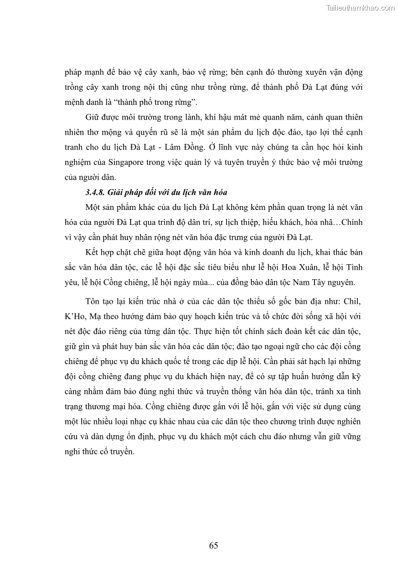 Luận văn thạc sĩ kinh tế Giải pháp đa dạng hóa sản phẩm du lịch tỉnh Lâm Đồng đến năm 2015 - 9 Trang 65