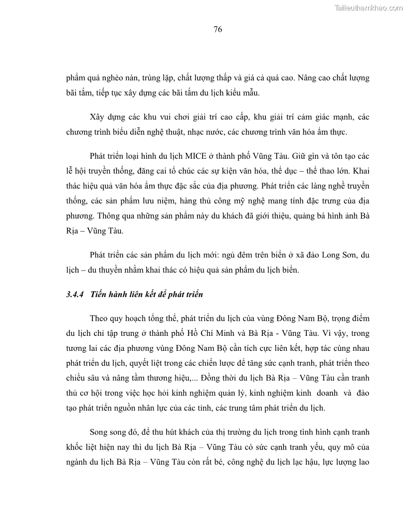Luận văn Thạc sĩ Quản trị kinh doanh Đề xuất giải pháp phát triển du lịch tỉnh Bà Rịa – Vũng Tàu đến năm 2025 và Tầm nhìn đến năm 2030 - 12 Trang 89