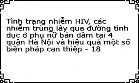 Tình trạng nhiễm HIV, các nhiễm trùng lây qua đường tình dục ở phụ nữ bán dâm tại 4 quận Hà Nội và hiệu quả một số biện pháp can thiệp - 18