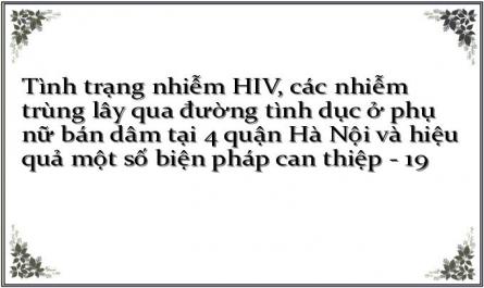 Tình trạng nhiễm HIV, các nhiễm trùng lây qua đường tình dục ở phụ nữ bán dâm tại 4 quận Hà Nội và hiệu quả một số biện pháp can thiệp - 19